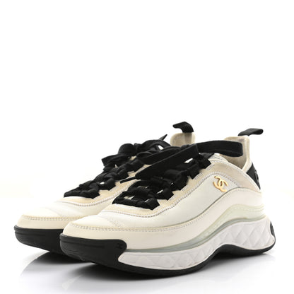 Chanel Fabric Calfskin Suede CC Sneakers 36 Grey White Pink 3 of 9