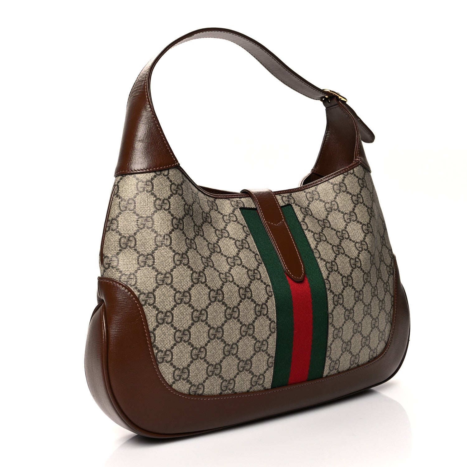 Gucci GG Supreme Monogram Azalea Calfskin Web Medium Jackie 1961 Hobo Beige Ebony Brown Sugar 3 of 13