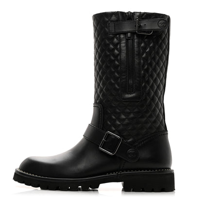 Chanel Calfskin Quilted Biker Boots 38 Black 1 of 9