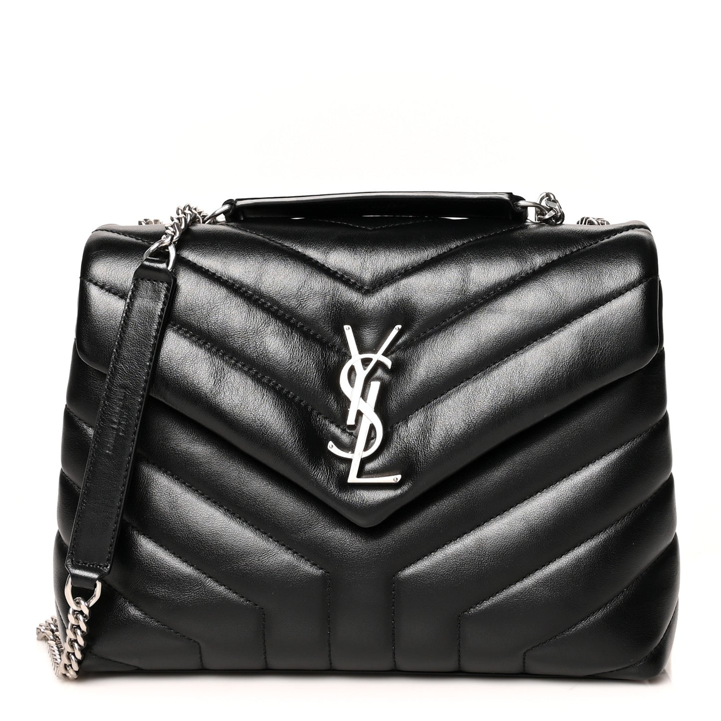 Calfskin Y Quilted Monogram Small Loulou Chain Satchel Black
