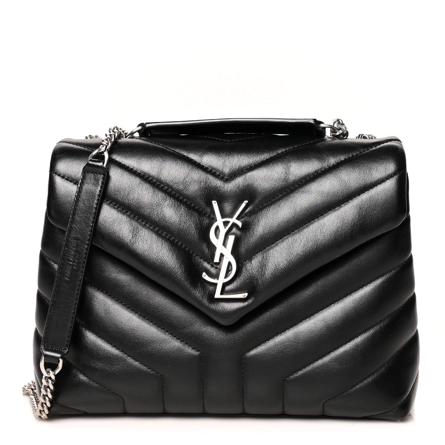 Saint Laurent Calfskin Y Quilted Monogram Small Loulou Chain Satchel Black 1 of 11