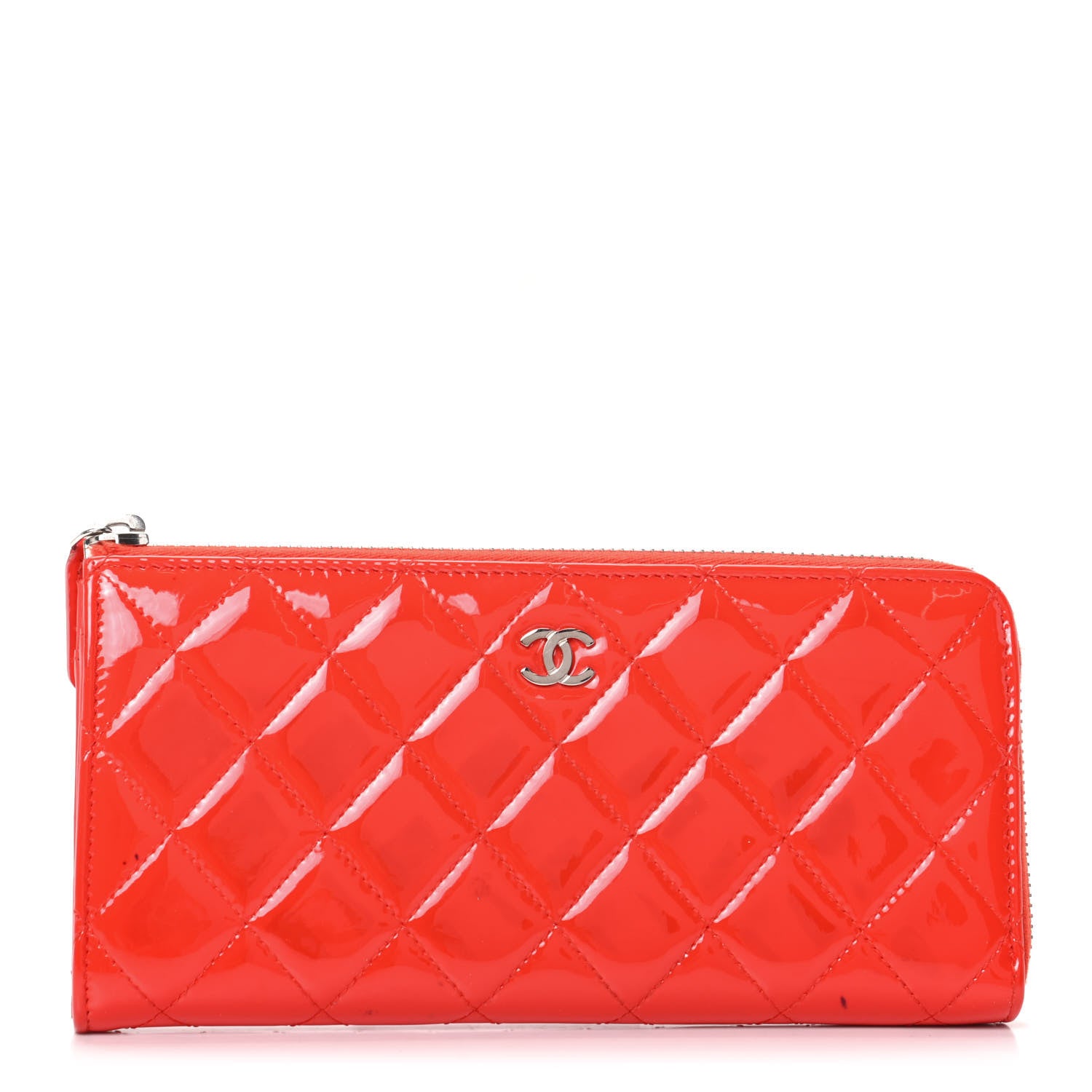 Chanel Patent Quilted Zip Wallet Red 1 of 11