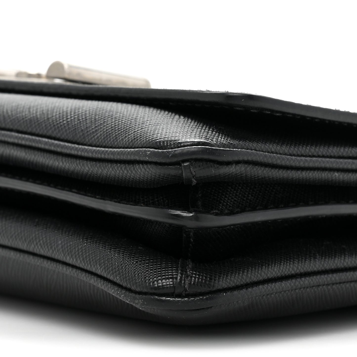 Saffiano Lux Lock Flap Chain Shoulder Bag Black