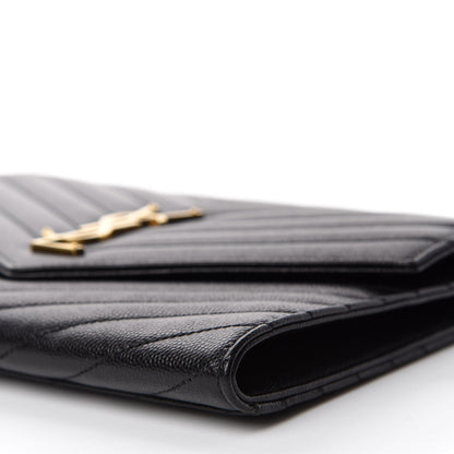 Saint Laurent Grain De Poudre Matelasse Chevron Monogram Envelope Clutch Black 7 of 11