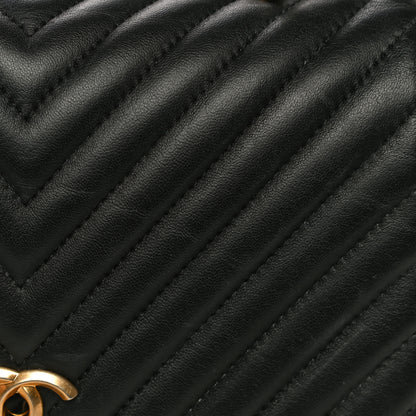 Chanel Lambskin Reverse Chevron Quilted Round Top Handle Flap Black 18 of 18