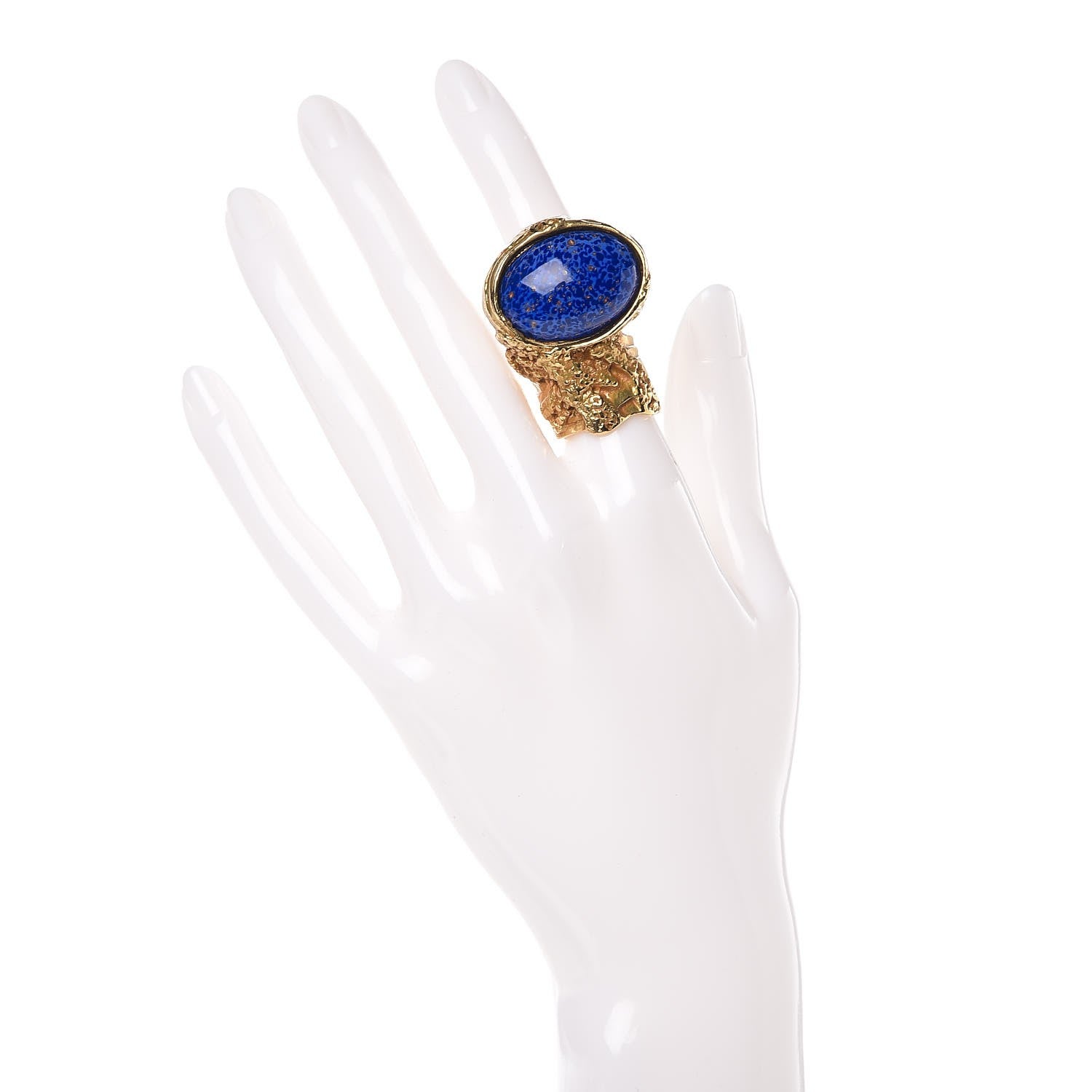 Saint Laurent Glass Cabochon Arty Ovale Ring 6 Blue Gold 2 of 4