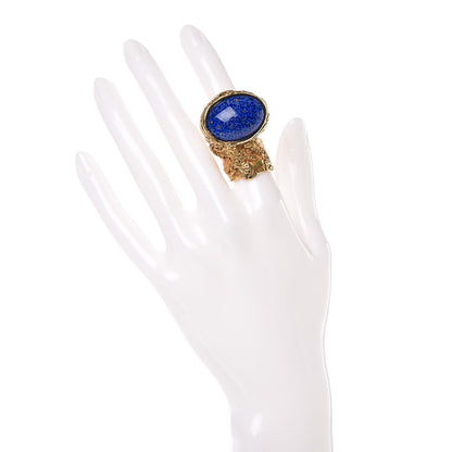 Saint Laurent Glass Cabochon Arty Ovale Ring 6 Blue Gold 2 of 4