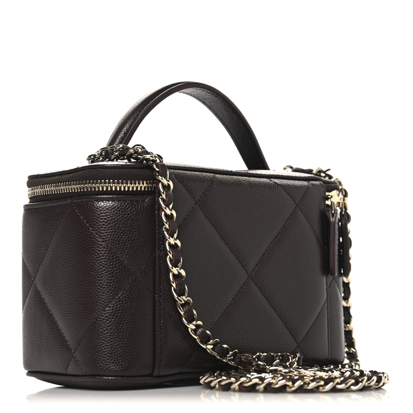 Caviar Quilted Top Handle Long Vanity Dark Brown