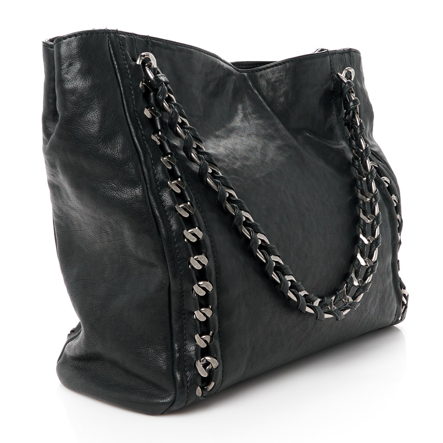 Glazed Caviar Modern Chain Tote Black