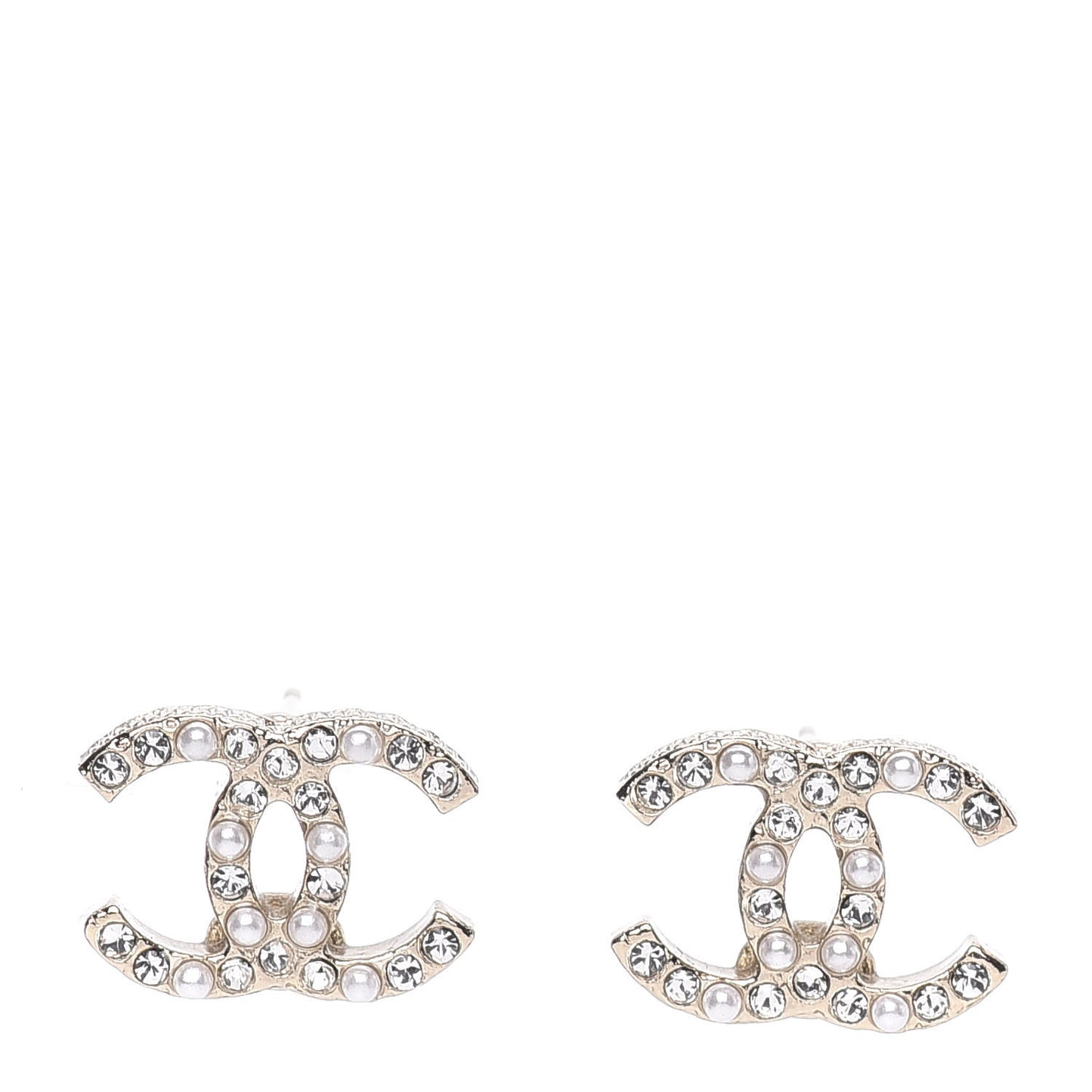 Pearl Crystal CC Charms Stud Earrings Light Gold