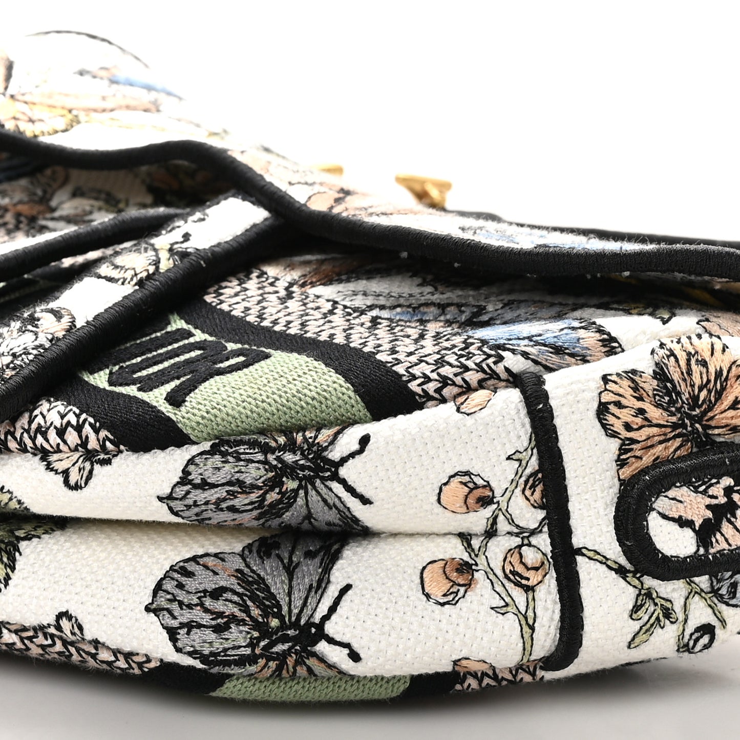Canvas Toile Mexico Embroidery Saddle Bag White Multicolor