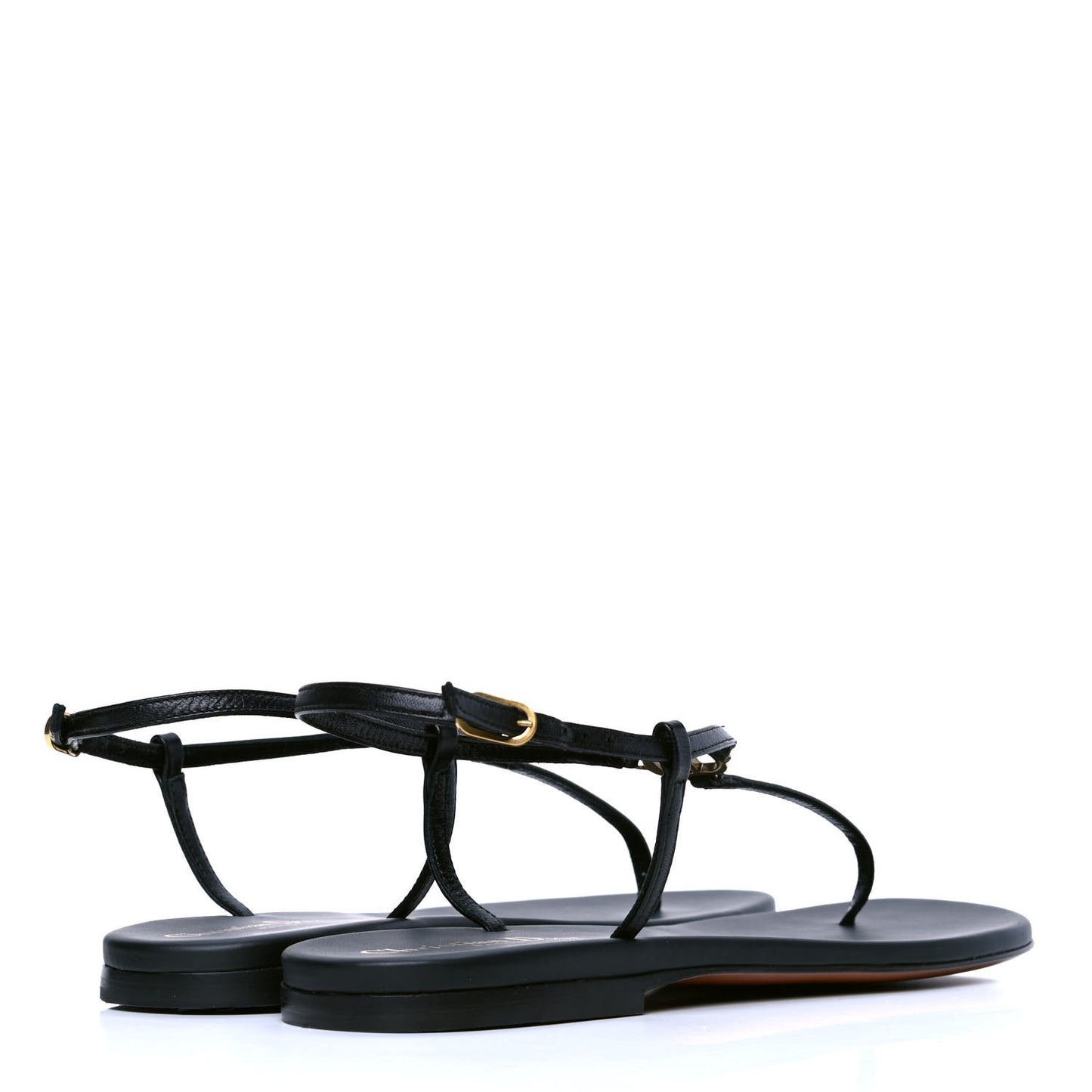 Lambskin Crystal Signature T-Strap Sandals 40 Black