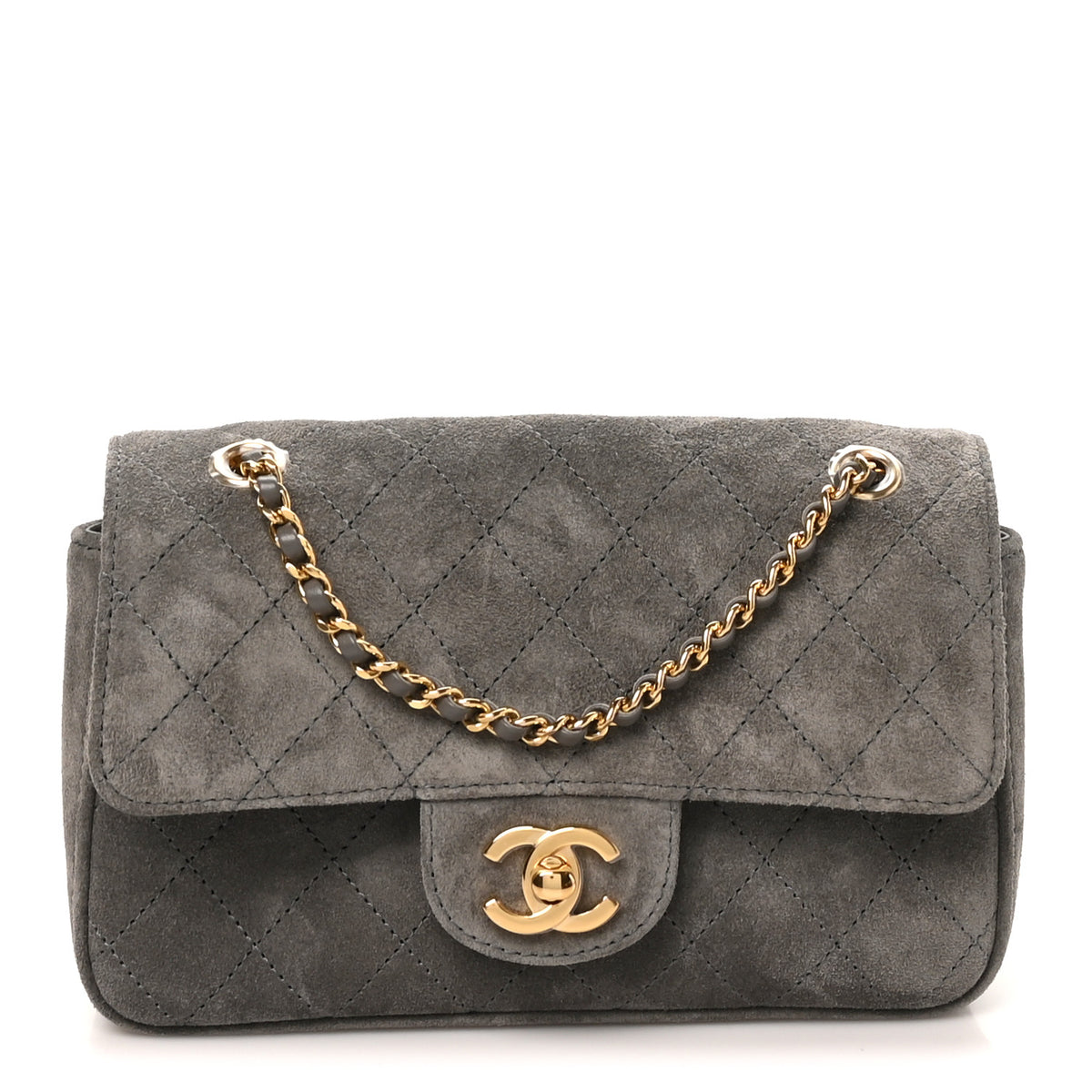 Suede Calfskin Mini Souplissimo Flap Dark Grey