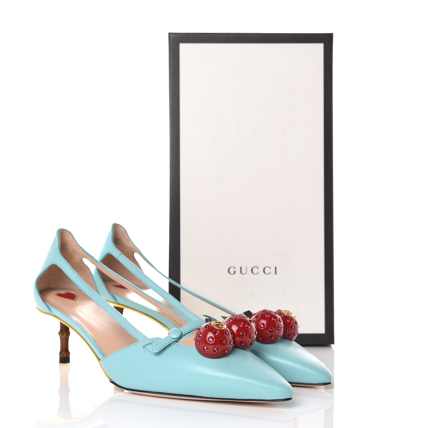 Gucci Malaga Kid Unia Cherry Pumps 40 New Acquamarine Emerald Cocoa 8 of 8
