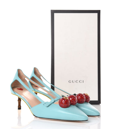 Gucci Malaga Kid Unia Cherry Pumps 40 New Acquamarine Emerald Cocoa 8 of 8