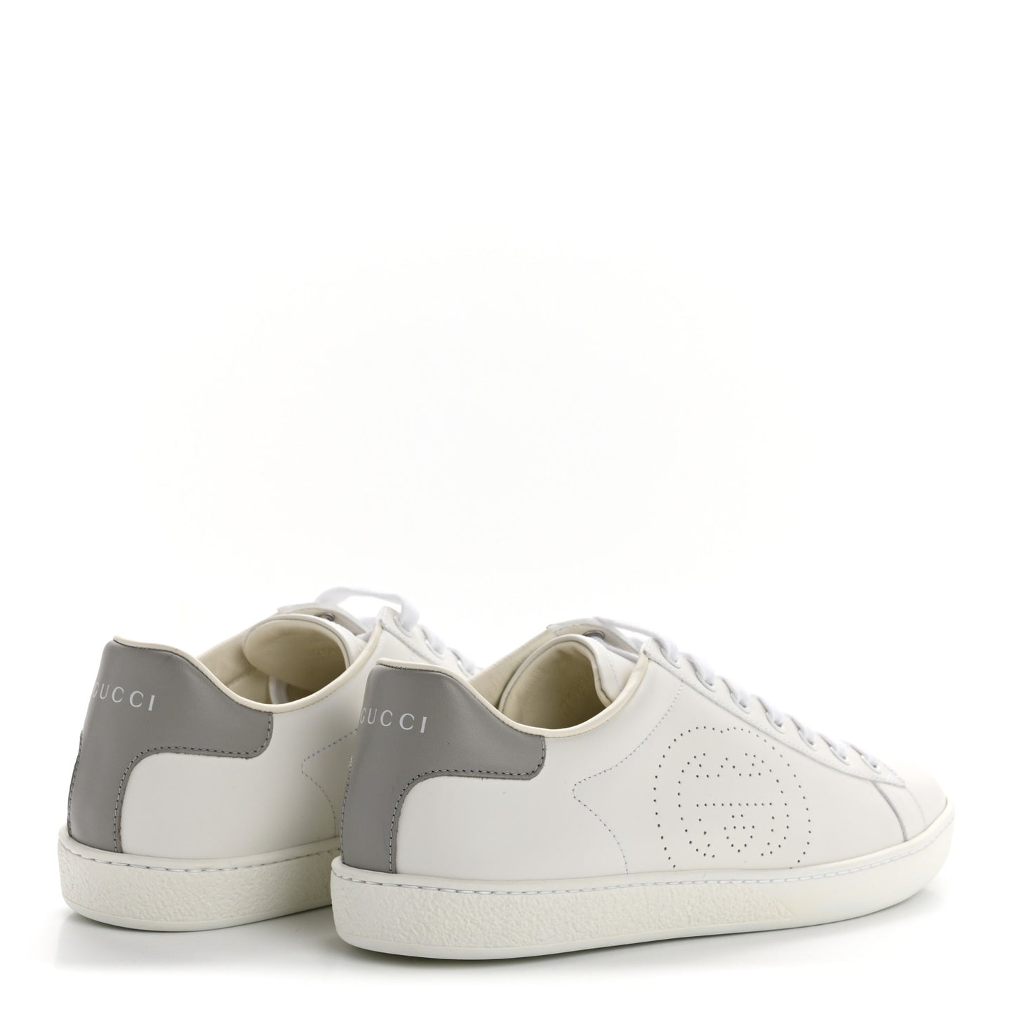 Calfskin Interlocking G Perforated Womens Ace Sneakers 38.5 White Grey Sky