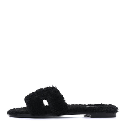 Hermes Woolskin Oran Sandals 39 Black 1 of 8