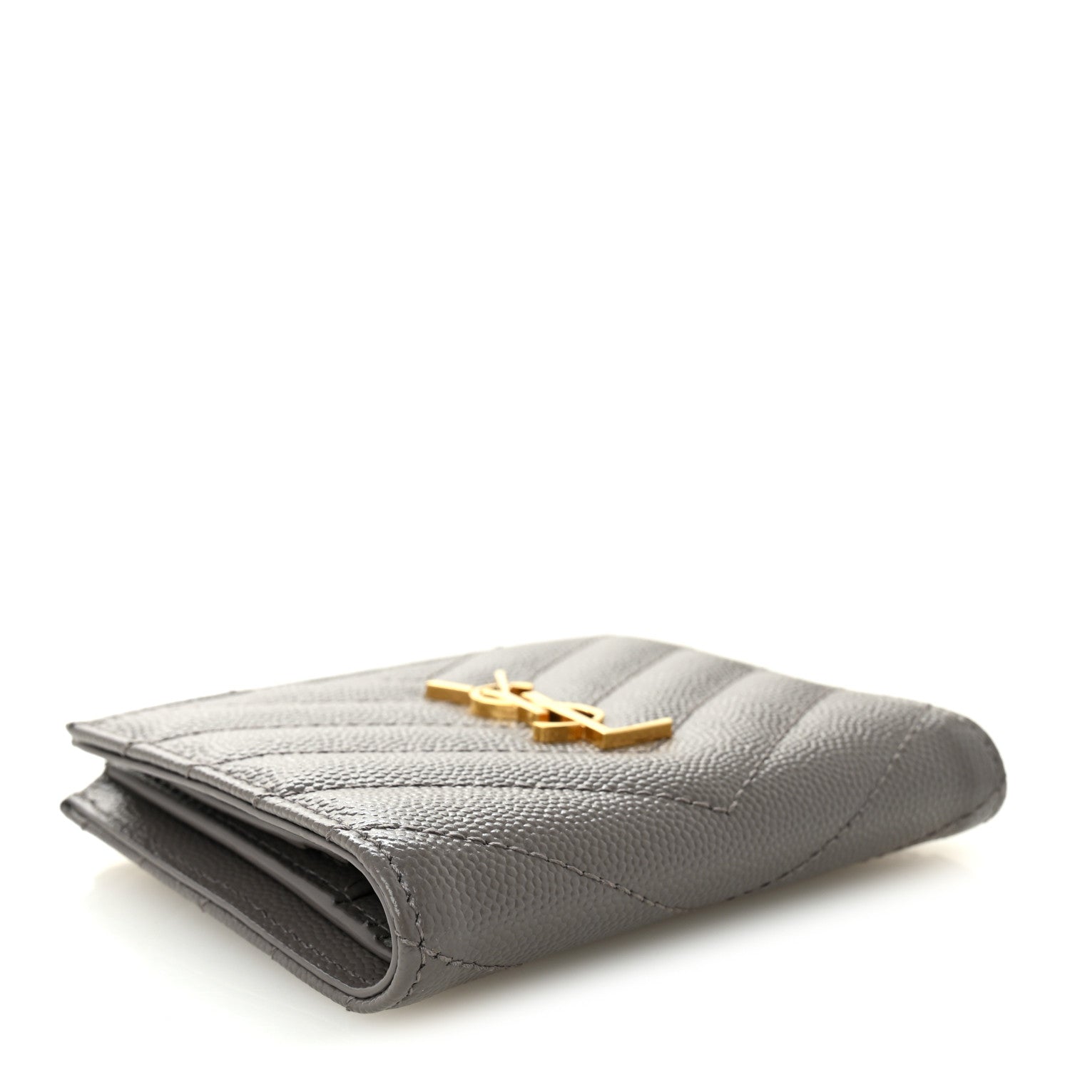 Saint Laurent Grain De Poudre Matelasse Chevron Monogram Zipped Card Case Tech Fog 4 of 7