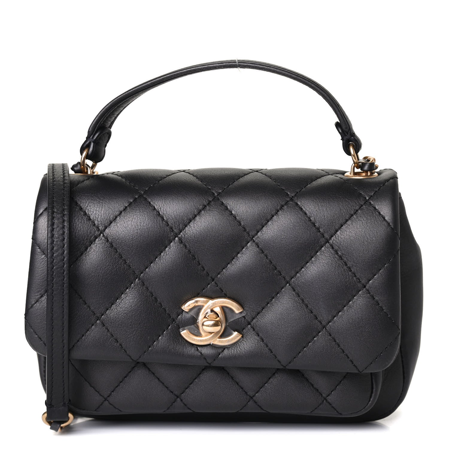Chanel Calfskin Quilted Top Handle Flap Black 1 of 4