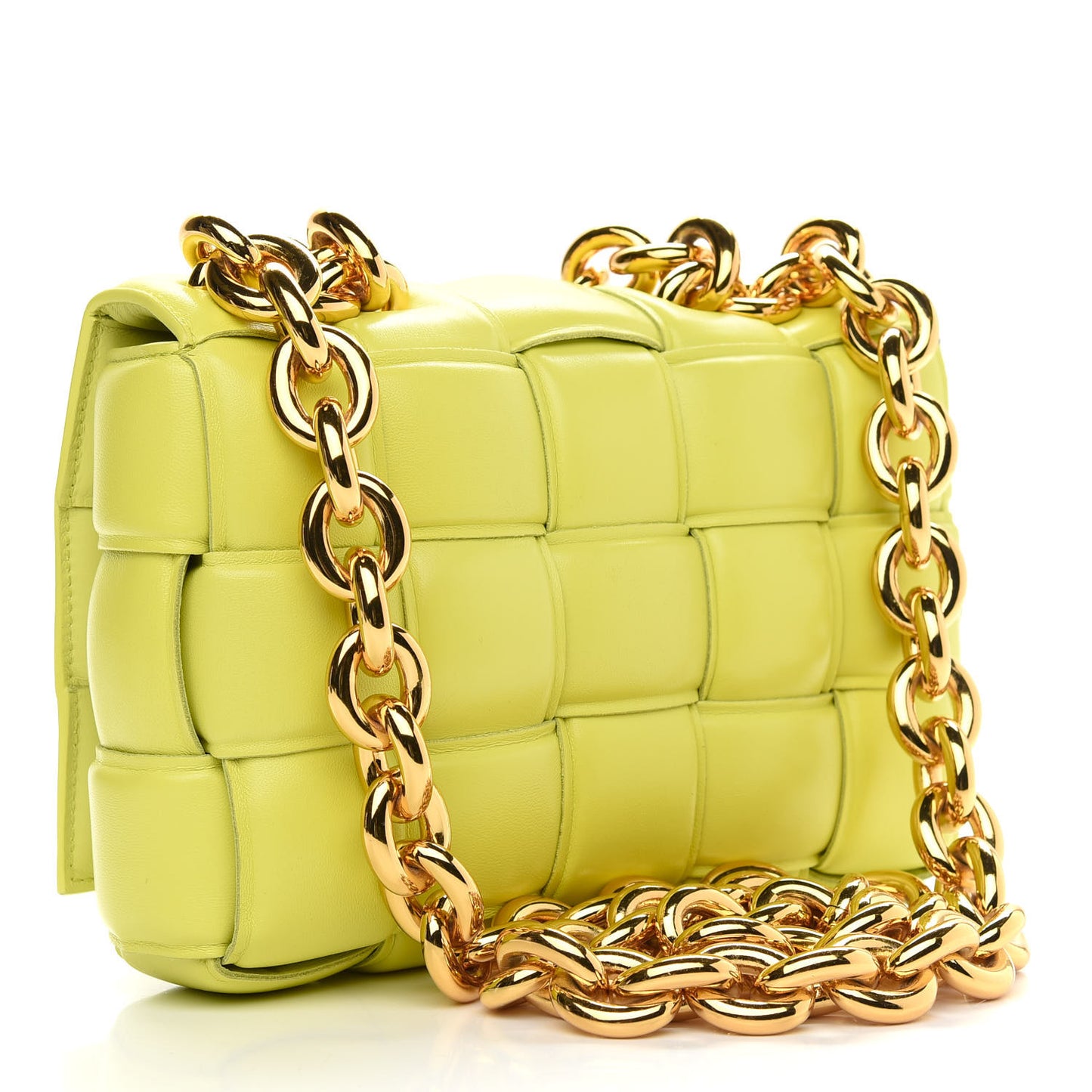 Lambskin Maxi Intreccio Padded Chain Cassette Crossbody Bag Seagrass