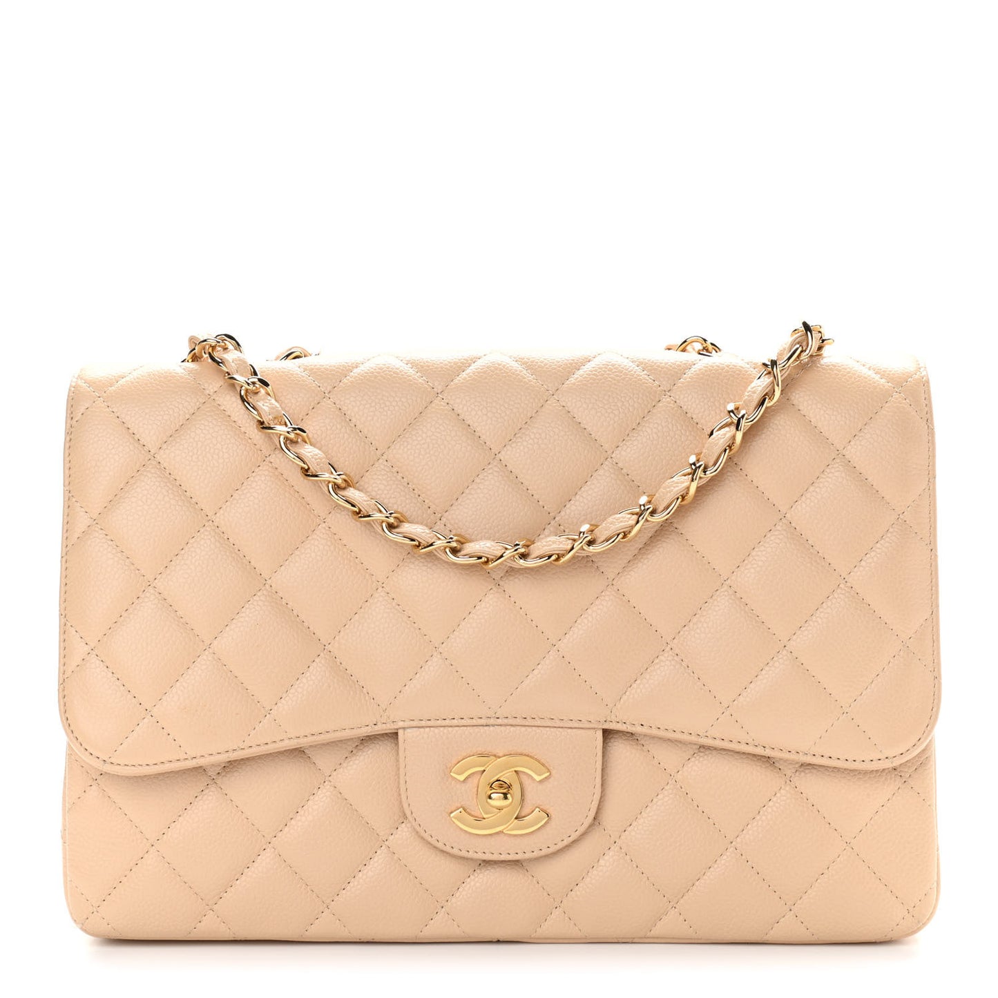 Caviar Quilted Jumbo Single Flap Beige