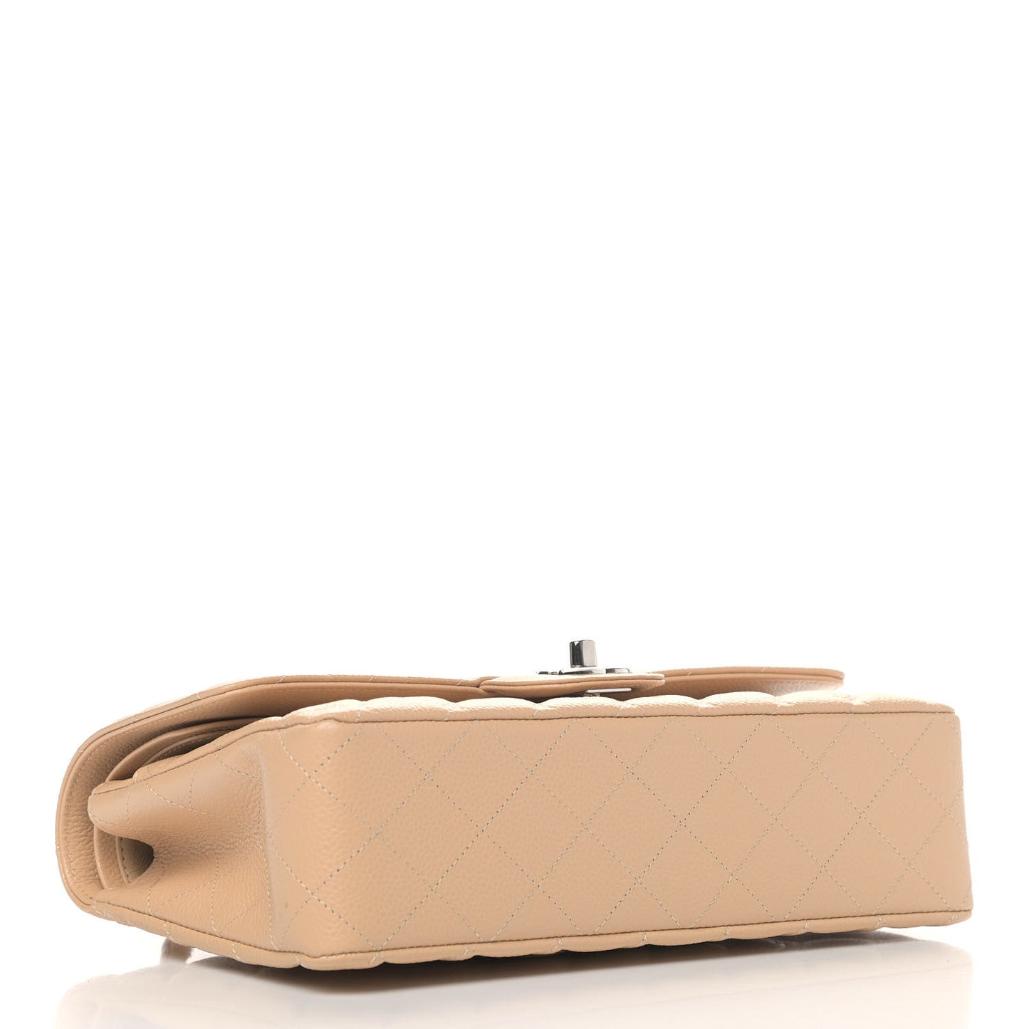 Caviar Quilted Medium Double Flap Beige