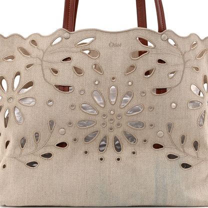 Chloe Linen Calfskin Large Kamilla North-South Tote Beige 8 of 12