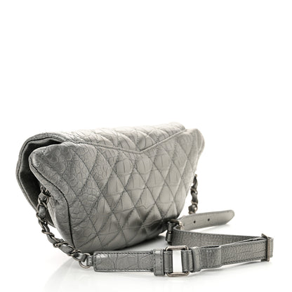 Chanel Metallic Calfskin Crocodile Embossed Quilted Easy Trip Waist Bag Fanny Pack Silver 3 of 10