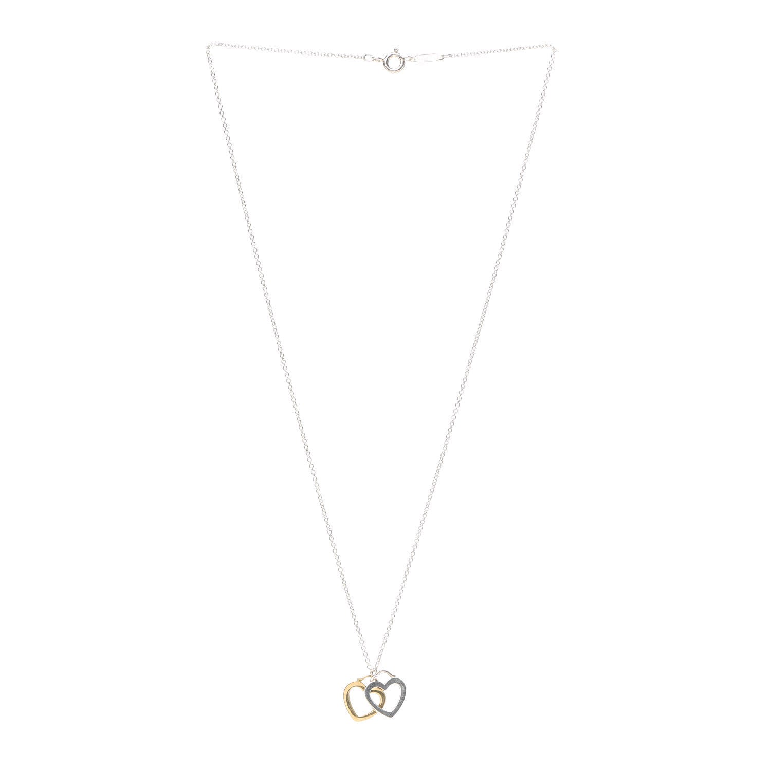 Tiffany Sterling Silver 18K Yellow Gold Double Heart Pendant Necklace 3 of 5