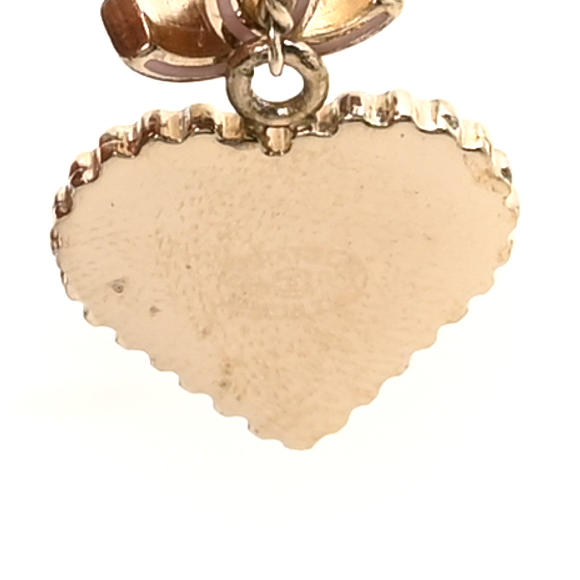 Chanel Enamel Valentine CC Heart Drop Earrings Pink Gold 6 of 10