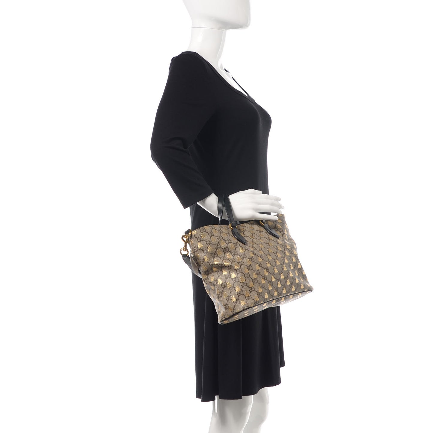 Soft GG Supreme Monogram Bees Small Crossbody Tote Beige Oro Black