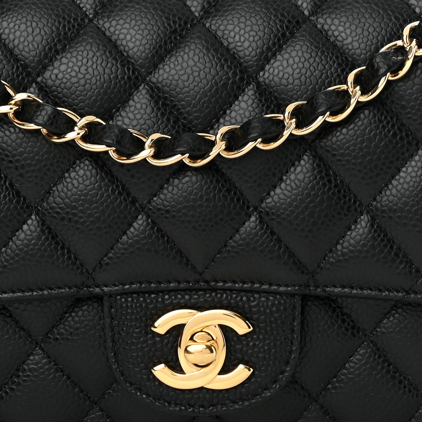 Caviar Quilted Medium Double Flap Black