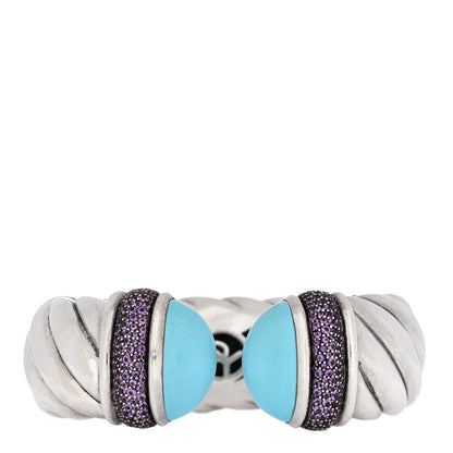 David Yurman DAVID YURMAN Sterling Silver Amethyst Turquoise 25mm Waverly Bracelet 1 of 4