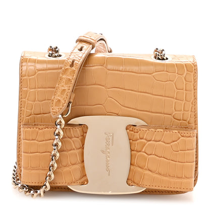 Salvatore Ferragamo Crocodile Mini Vara Bow Crossbody Bag Beige 1 of 10