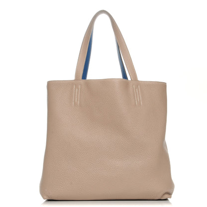 Hermes Taurillon Clemence Double Sens 45 Reversible Tote Mykonos Gris Tourterelle 3 of 11