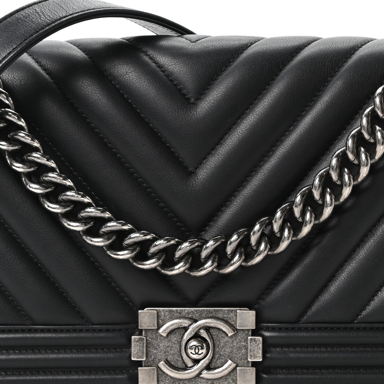 Chanel Calfskin Chevron Quilted Medium Boy Flap Black 8 of 10