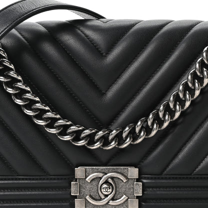 Chanel Calfskin Chevron Quilted Medium Boy Flap Black 8 of 10