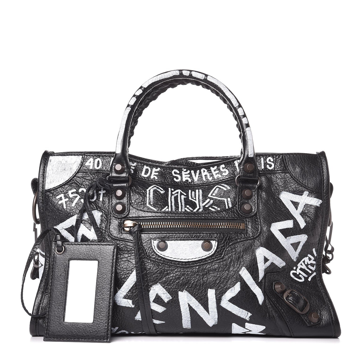Balenciaga Agneau Classic Hardware Graffiti All Over S City Black 1 of 8