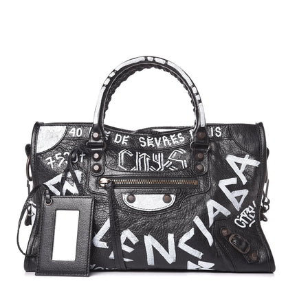 Balenciaga Agneau Classic Hardware Graffiti All Over S City Black 1 of 8