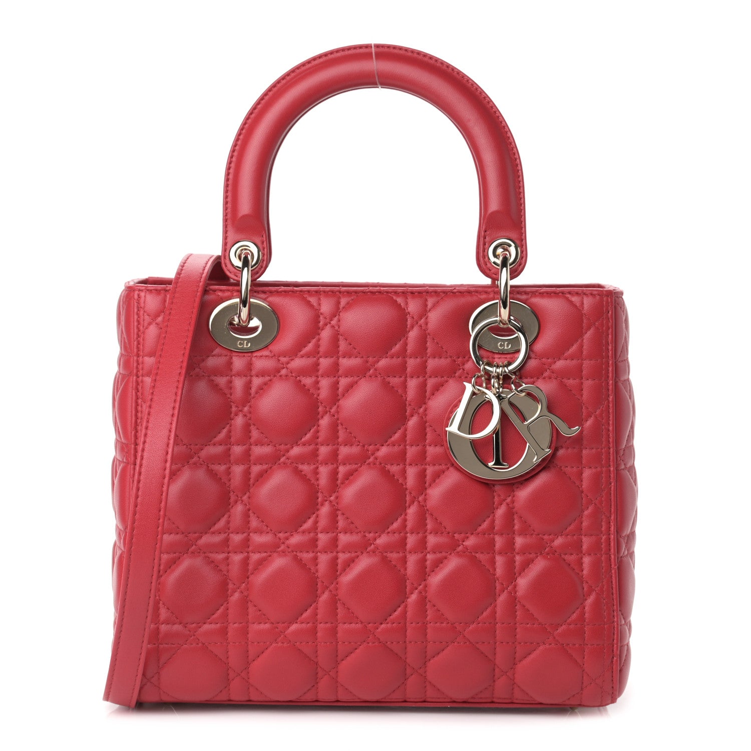 Christian Dior Lambskin Cannage Medium Lady Dior Red 1 of 10