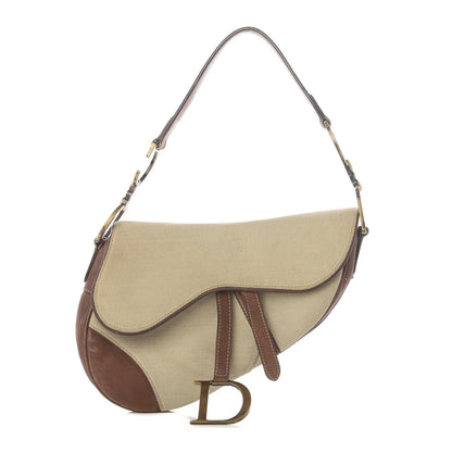 Christian Dior Canvas Calfskin Saddle Bag Beige 1 of 10