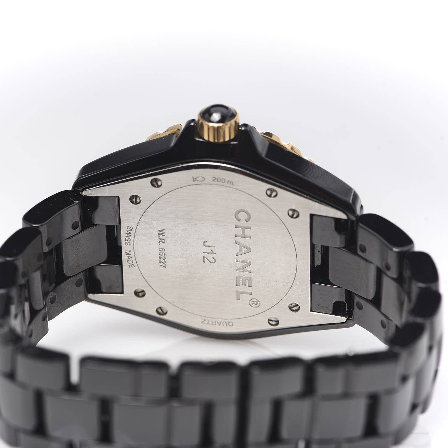 Chanel Stainless Steel 18K Yellow Gold Ceramic Diamond 38mm J12 Quartz Watch Black 5 of 6