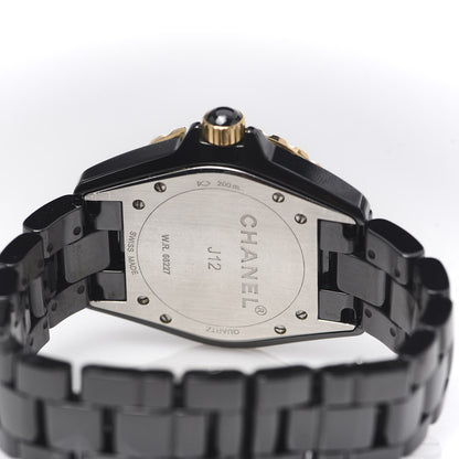 Chanel Stainless Steel 18K Yellow Gold Ceramic Diamond 38mm J12 Quartz Watch Black 5 of 6