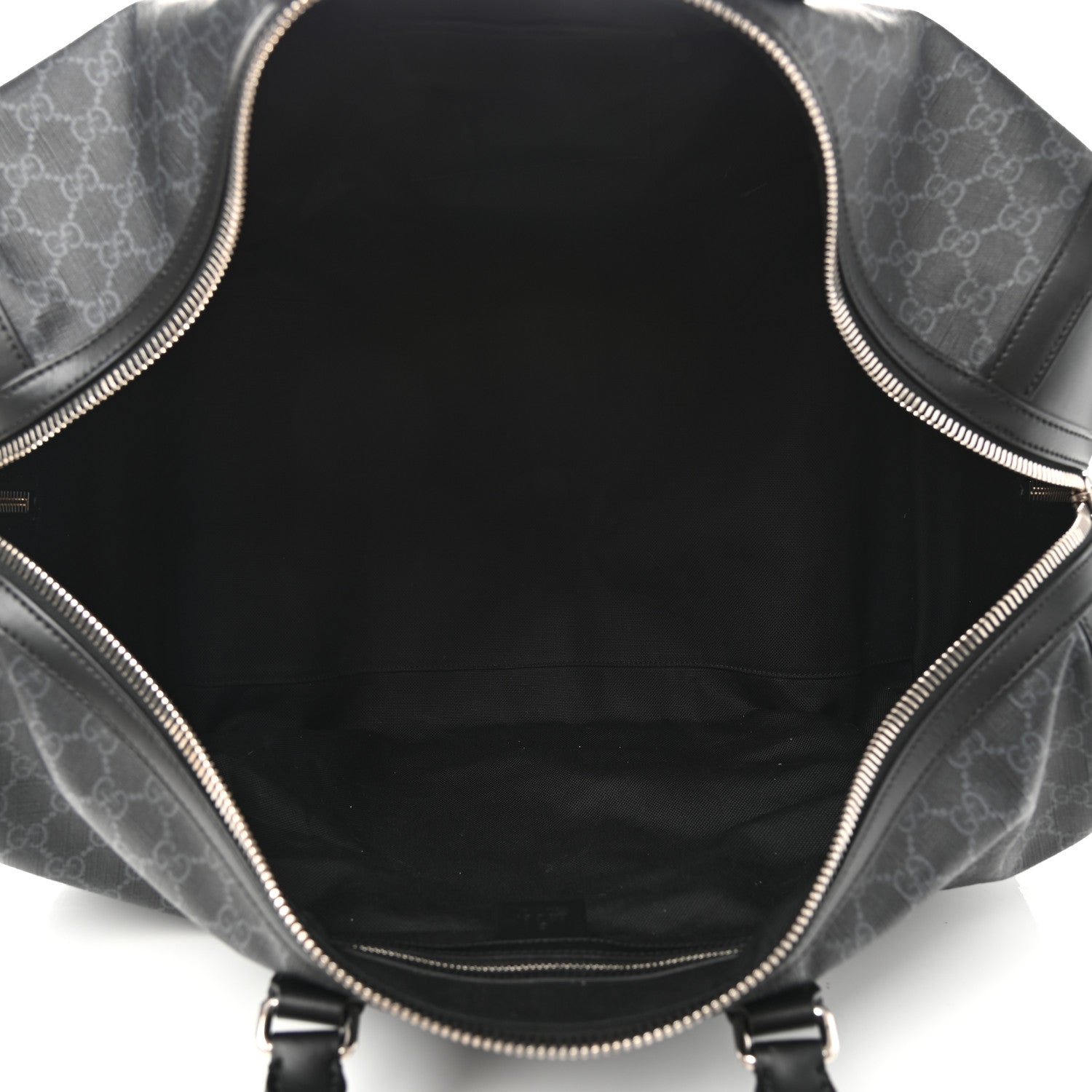 Gucci Soft GG Supreme Monogram Appia Calfskin Web Large Carry On Duffle Bag Black Grey 5 of 11