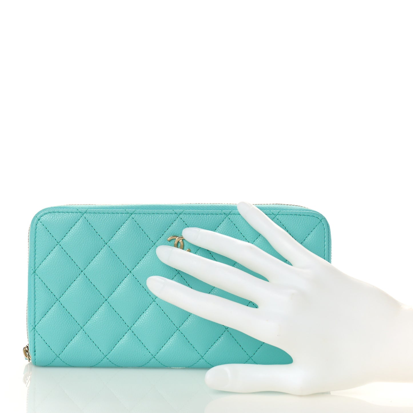 Caviar Quilted Large Gusset Zip Around Wallet Turquoise