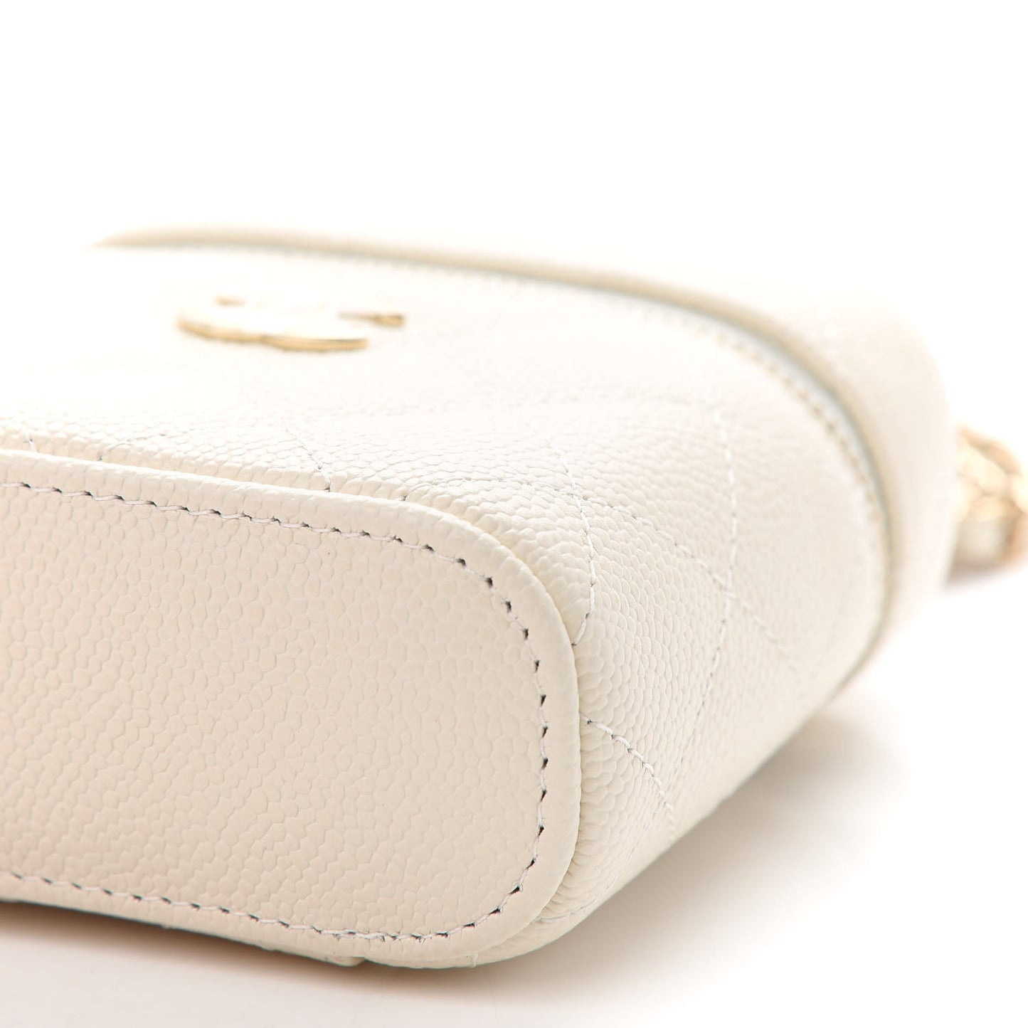 Caviar Quilted Small Handle With Care Vanity Case With Chain White