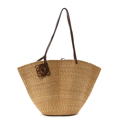 Loewe Raffia Calfskin Shell Basket Tote Natural Pecan 1 of 10