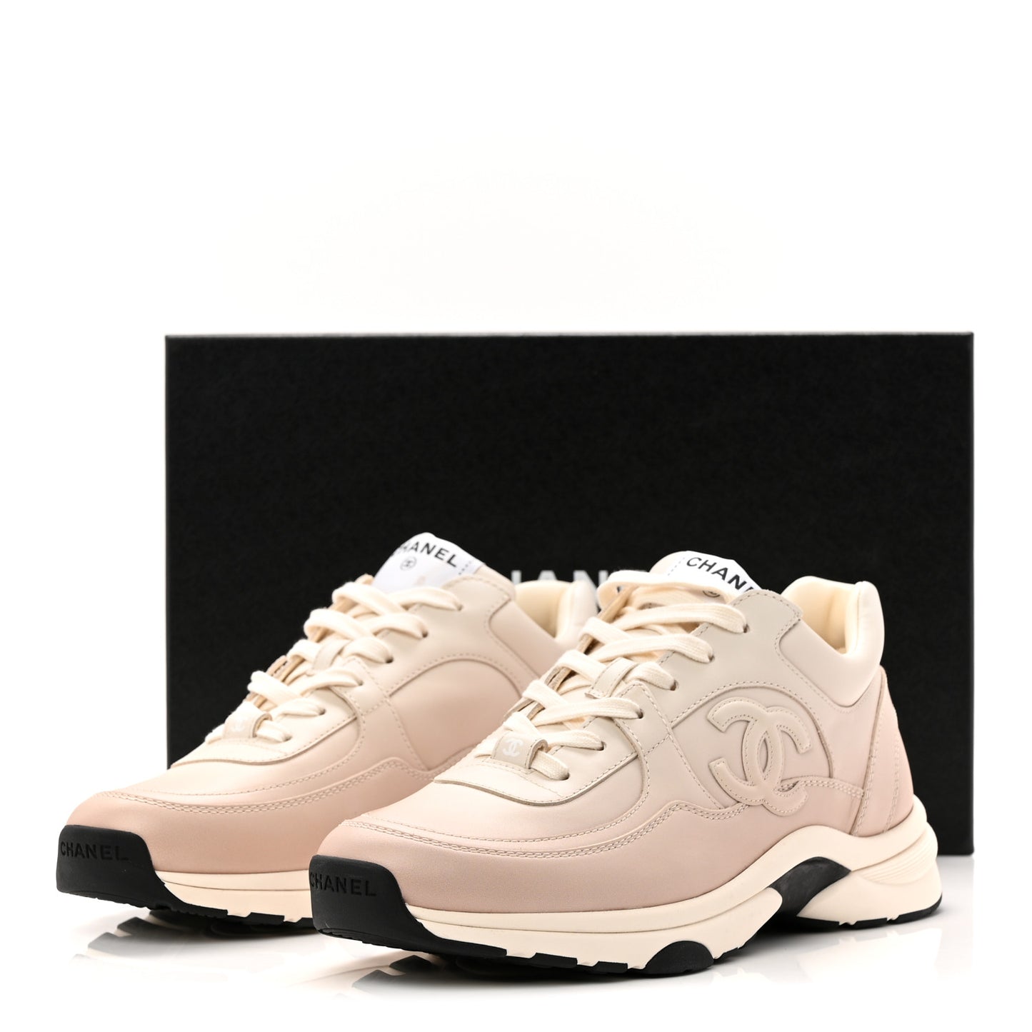 Gradiant Calfskin CC Womens Sneakers 40 Beige