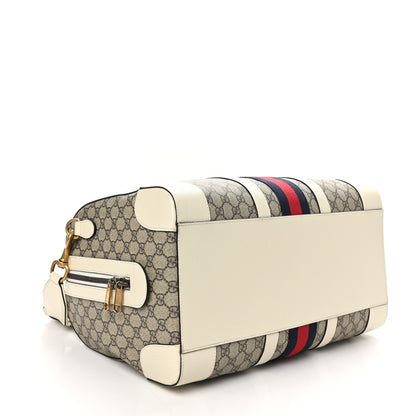 Gucci GG Supreme Monogram Textured Dollar Calfskin Web Medium Ophidia Duffle Bag Beige Ebony Mystic White 3 of 11
