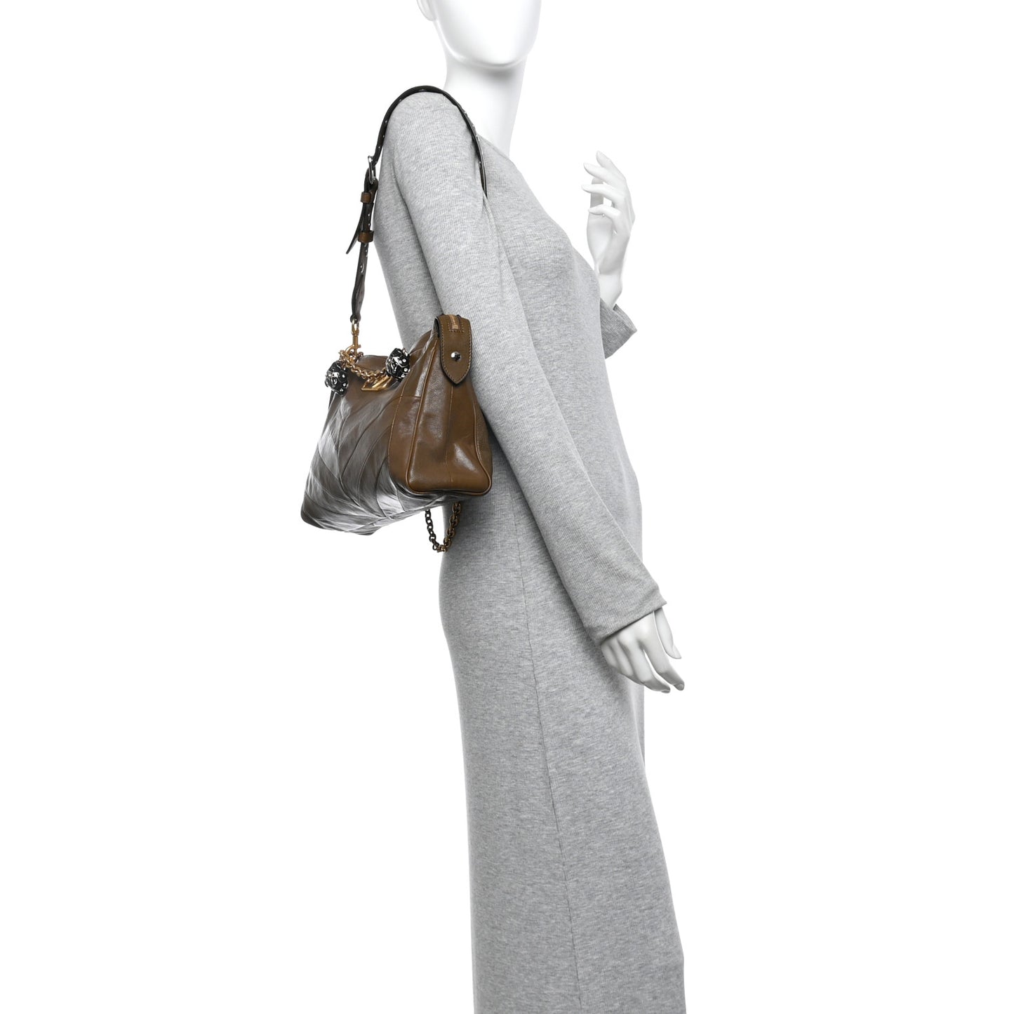Shiny Nappa Crystal Chevron Patchwork Medium Panthea Bag Tundra